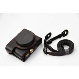 BolinUS Premium Real Leather Fullbody Camera Case Bag Cover for Canon PowerShot G7 X Mark II III with Neck Strap (Black)