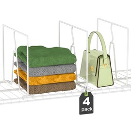 SortNStore Wire Shelf Dividers for Closet: Tall 4 Pack 12-inch Deep Wire Rack Accessories - Adjustable Purse Organizer for Clothes Handbags - Metal Pantry Separators