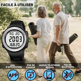 Hearkent Waterproof Pedometer for Seniors No Bluetooth No App Watch with Pedometer (Black)