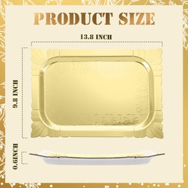 Honeydak 4 Pcs Gold Rectangle Serving Trays Heavy Duty Disposable Paper Cardboard Serving Platter for Food Tea Fruit Trays Cupcake Display Dessert Table Decorations Birthday Party Supplies