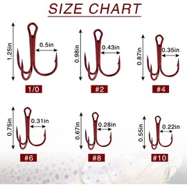 JSHANMEI Classic Treble Fishing Hook Round Bend Hooks Black & Red Color High Carbon Steel Sharpened Hook Fish Hook Tackle (Red, 8#-50pcs)