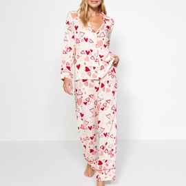 Edhomenn Womens 2 Piece Pajama Outfits Loungewear Fashion Long Sleeve Button Down Shirts with Elastic Long Pants Set Comfy Sleepwear Nightwear (09 White, M)