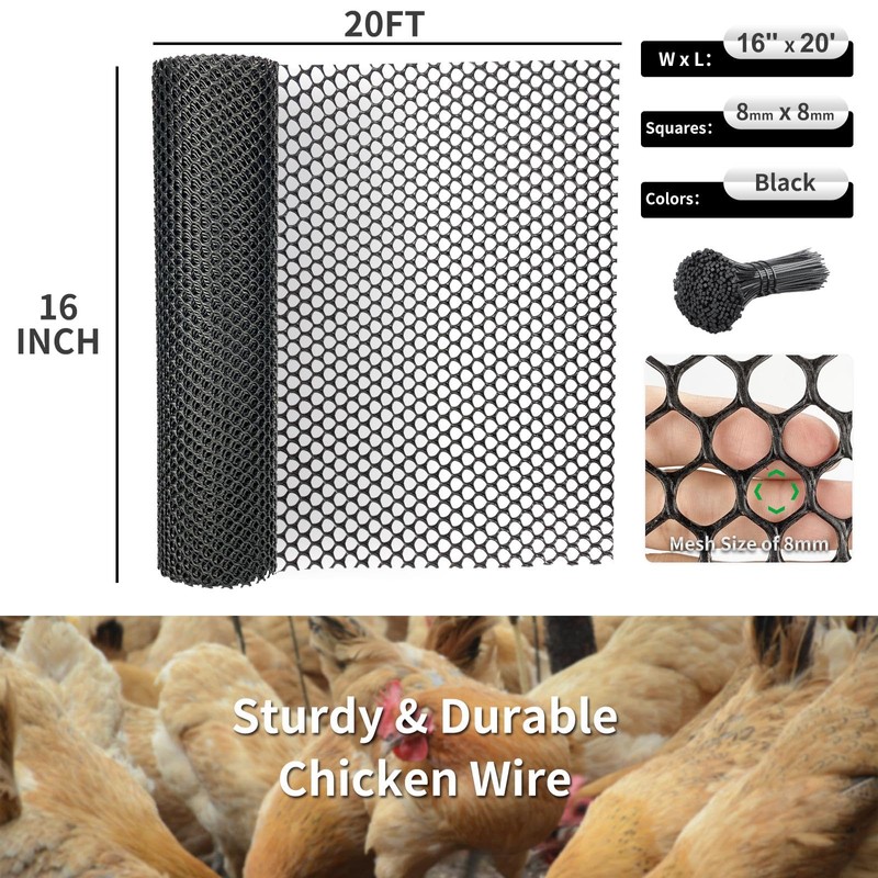 Plastic Wire Mesh Fence 16in x 20Ft Plastic Chicken Wire