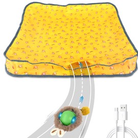 gisgfim Interactive Cat Toys for Indoor Cats Automatic Moving Cats Ball Rolling in Pouch Motion Activated Chirping Cat Ball Toy with LED Light Hide-n-Seek Kitten Toy for Bored Indoor (Yellow)