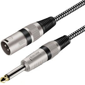 Greluma 1 Piece 1.5M XLR Male to 1/4" TS Cable Nylon Braided XLR 3 Pin Male to 6.35mm TS Male Unbalanced Connection Cable Microphone Cable (Pure Copper Conductor)