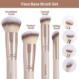 MAANGE Set de Brochas de Maquillaje 4 Piezas Brochas de Maquillaje Profesional Brocha para Base de Maquillaje con Caja de Regalo(Beige)