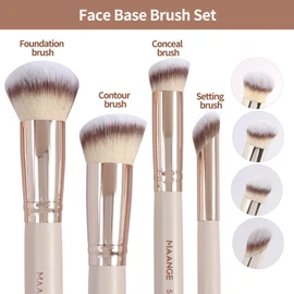 MAANGE Set de Brochas de Maquillaje 4 Piezas Brochas de Maquillaje Profesional Brocha para Base de Maquillaje con Caja de Regalo(Beige)