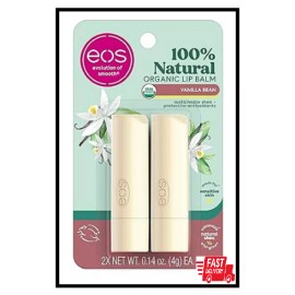 Eos 0.14 oz Pack of 2 eos 100% Natural Organic Lip Balm Sticks Moisture Vanilla Bean