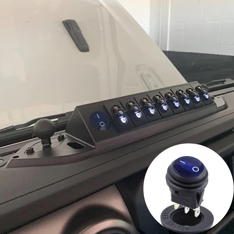 Runseaway 12V Waterproof Round Rocker Switch with Shell, Blue LED