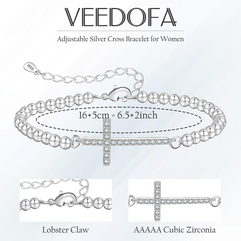 VEEDOFA Silver Bracelet for Women Silver Bead Bracelet 925 Silver