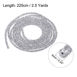 MECCANIXITY 2.5 Yard 6mm 0.24 inch Glitter Sequins Rope Sequins Rhinestone Tube Cord for DIY Wedding Dresses Costume Clothing Shoes Jewelry Accessory Gray Silver