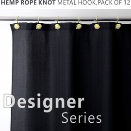 Shower Curtain Rings Gold Rings Shower Curtain Hooks: Heavy Duty Metal Shower Rings for Shower Curtain Rod - Decorative Rope Knot Shower Rings Curtain Hooks Hangers for Bathroom - Pack of 12