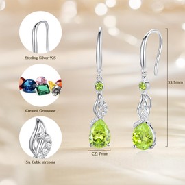 FANCIME Peridot Earrings with Pear Dangle Drop Pendent 925 Sterling Silver August Birthstone Earrings Fine Jewelry Birthday Gifts for Women