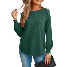 GRECERELLE Jumpers for Women UK Winter Spring Warm Long Sleeve Crew Neck Lightweight Sweater Tops Casual Soft Knit Pullover for Ladies (Turquoise, L)