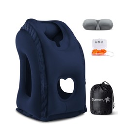 Sunany Sunany Travel Pillow, Inflatable Neck Pillow Used for Airplanes/Cars/Buses/Trains/Office Napping with Eye Mask/Earplugs (Blue)