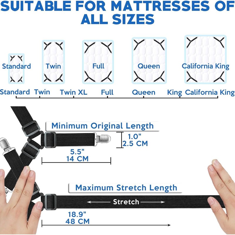 RETZLA 4PCS Bed Sheet Straps - Adjustable Bed Sheet Holder