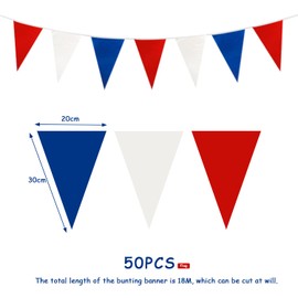 1 Piece 60ft Bunting Banner 50 Flags Tri-Color Banner Colorful Triangle Decorative Banner British Platinum Anniversary Garland for Celebration Party Festival Street Events