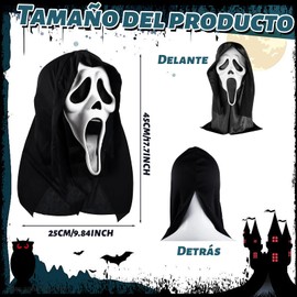 Máscara Halloween, Disfraz Halloween de Ghostface, Máscara de Terror de Látex Cuentan con Diseño Ventilación Científica, Ideal para Fiesta de Halloween, Disfraz y Decoración
