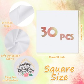 Preboun White Bandana Bulk Polyester Sublimation Blank Bandana Unisex White Hand Towels, 22 x 22 Inch(30 Pieces)