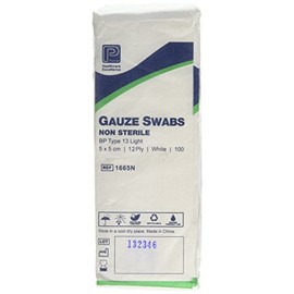 Premier 1665 Cotton Gauze Swabs 12 Ply 5 cm x 5 cm White Paperpacks (Pack of 100)