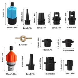 Wjelet Aufblasbarer SUP Pumpenadapter，Paddle Board Ventiladapter Mit 9 Standard Luftpumpendüsen für Schlauchboote, Stand Up Paddle Board, Aufblasbarer Bett (Blau + Orange)