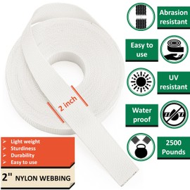 DEYACE 2 Inch Nylon Webbing Strap with Plastic Tri-Glide Slide Clips, 10 25 50 Yards Heavy Duty Nylon Strapping for Indoor or Outdoor Gear, DIY Crafting, Repairing