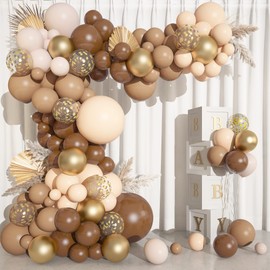 150PCS Brown Balloons Garland Arch Kit, Different Size Brown Nude Boho Blush Tan Neutral Beige Gold Balloons for Woodland Tedy Bear Baby Shower Wedding Jungle Safari Birthday Party Decorations