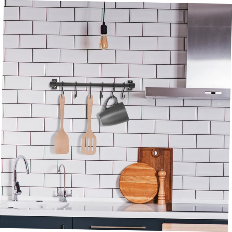 LIFKOME 1Pc Wall Mounted Kitchen Utensil Hook Rack Black Hanging