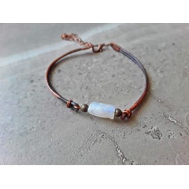 Raw Moonstone June Birthstone Boho Bracelet Copper and Bronze