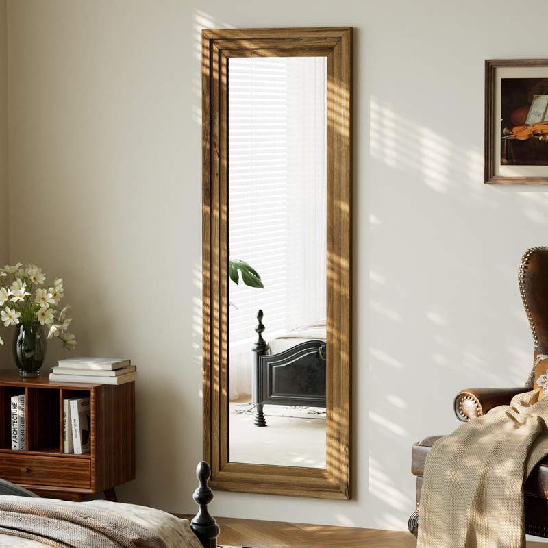 Full Length Mirror 65"X22", Brown Large Floor Mirror with Solid
