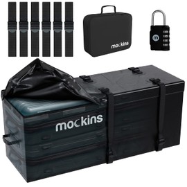 Mockins 16 Cu Ft Hitch Cargo Carrier Bag Waterproof | 58" x 24" x 20" Heavy Duty Cargo Bag for Trailer Hitch Cargo Rack | Abrasion Resistant Vinyl Vehicle Soft-Shell Luggage Carrier with Straps & Lock
