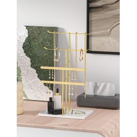 4 Tier Jewelry Holder Organizer Stand,Metal Jewelry Tree Storage and Displays for Selling Necklaces, Bracelets, Earrings (Gold)