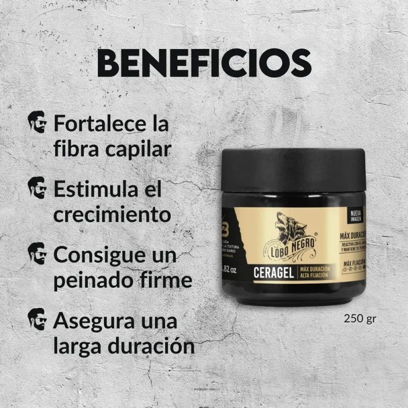Lobo Negro Cera Gel Hombre Para Cabello Barba Bigote 250gr