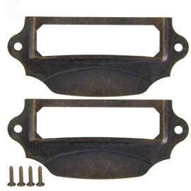 10Pcs Label Pulls, Antique Green Bronze Cabinet Frame Pulls Card Holder Drawer Pull Label Holders Vintage Drawer Box Case Handle with10Pcs Screws B3036