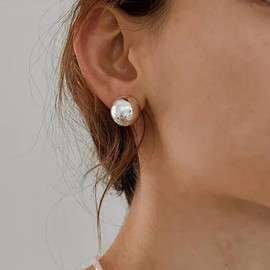 Inateannal Boho Round Dome Earrings Gold Hemisphere Stud Earrings Round Hemisphere Earrings Large Dome Button Earrings Highly Polished Round Earrings Minimalist Geometric Earrings, Zinc, No Gemstone
