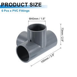 sourcing map 1-1/4" PVC Fittings, 6 Pcs 4 Way Elbow Connector Elbow PVC Furniture Fittings Corner Fitting for Water Supplies PVC Furniture DIY Shelf Greenhouse Tent Connection, Grey