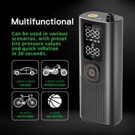 Tire Inflator Portable Air Compressor, Wireless Air Pump for Car, Bike, Motorcycle Tires, Ball, 150 PSI Electric Pump with Pressure Gauge, USB Charging, LCD Display