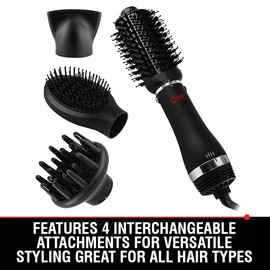 CHI CHI Volumizer 4-in-1 Blowout Brush, Hair Dryer Creates Smooth, Silky & Shiny Hair, Four Interchangeable Attachments For Versatile Styling, Black