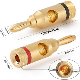 Gebildet Gold-Plated Speaker Banana Plugs (4 Pieces Red + 4 Pieces Black), Closed Screw Connectors, for Home Cinema, Speaker Cables, Wall Plates and More