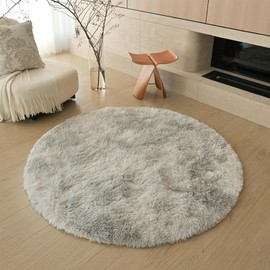 Jyswx Round Shaggy Area Rugs for Living Room - Fluffy Circle Carpet for Bedroom, Kids Room, and Nursery - Modern Soft Washable Decorative Floor Mat, Tiedye Lightgray, Diam 60cm