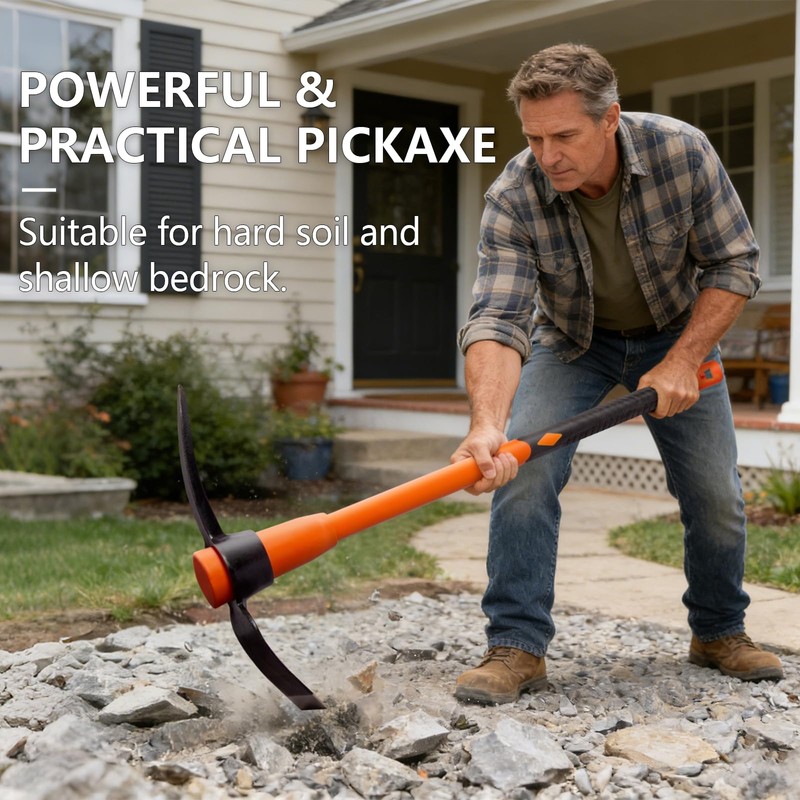 VNIMTI Pick Axe for Digging, Heavy Duty Pickaxe with Shock
