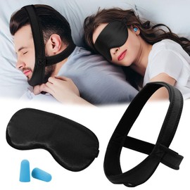 TOEECY 3 Stück Set Anti Schnarchen Kinnriemen mit Schlafmaske Seide Ohrstöpsel Anti Snoring Chin Strap Schnarchstopper Augenmaske Gehörschutzstöpsel Ohrenstöpsel Noise Cancelling für Nächte (Satz A)