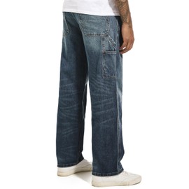 MZNBURAM Men's Non-Stretch Relaxed Fit Wide-Leg Baggy Jeans Pants (30, B#Medium Blue)