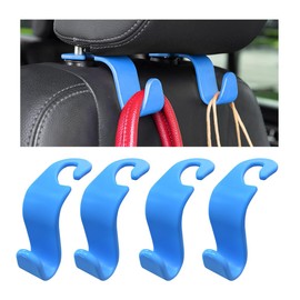 JUSTTOP 4 PCS Car Seat Headrest Hook, S Type Car Seat Hook Hangers Storage Organizer Holds up to 55 Pounds, Space Saving Car Rear Seat Hook Hangs Bags Purses Toys Fits Universal Vehicle (Light Blue)