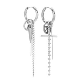 BTS Silver Earrings, Bangtan Boys V Suga Same Style Hanging Earrings, Kpop Pendant Hoop Earrings with 1 BTS 3D Sticker and 2 BTS Photocard, BTS Fan Item Gift for Army, Stainless Steel