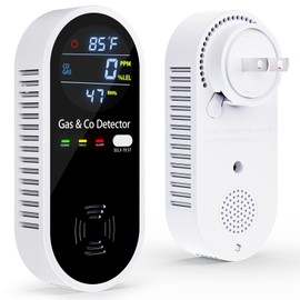 Gas & Carbon Monoxide Detectors Plug in, 4-in-1 Portable Natural Gas Leak & Carbon Monoxide Detector with Temperature & Humidity Display, Compact CO Monitor Alarm for Home, RV, Hotel & Travel Use