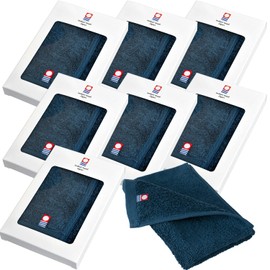 Bloom Imabari Towel Certified Hand Towel, Petite Gift, Set of 8, Just Face, Handkerchief, Gift Box, Individual Packaging, Large, Made in Japan, Water Absorbent, Quick Drying, Large, 100% Cotton (Navy)