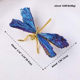 RJINGSHI Natural Electroplated Blue Tourmaline Dragonfly Decor Collection Natural Home Decor Dragonfly Statue Healing Crystals Dragonfly Gift for Women（Silver）
