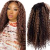 AiPliantfis Curly Wave Human Hair Wig, Brown Real Hair Wig, Women's 4 x 1 Lace Glueless Wig, Wear and Go P430 Highlight Pre Plucked, 150% Density, Unprocessed Brazilian Remy Hair, 34 Inches (86 cm)