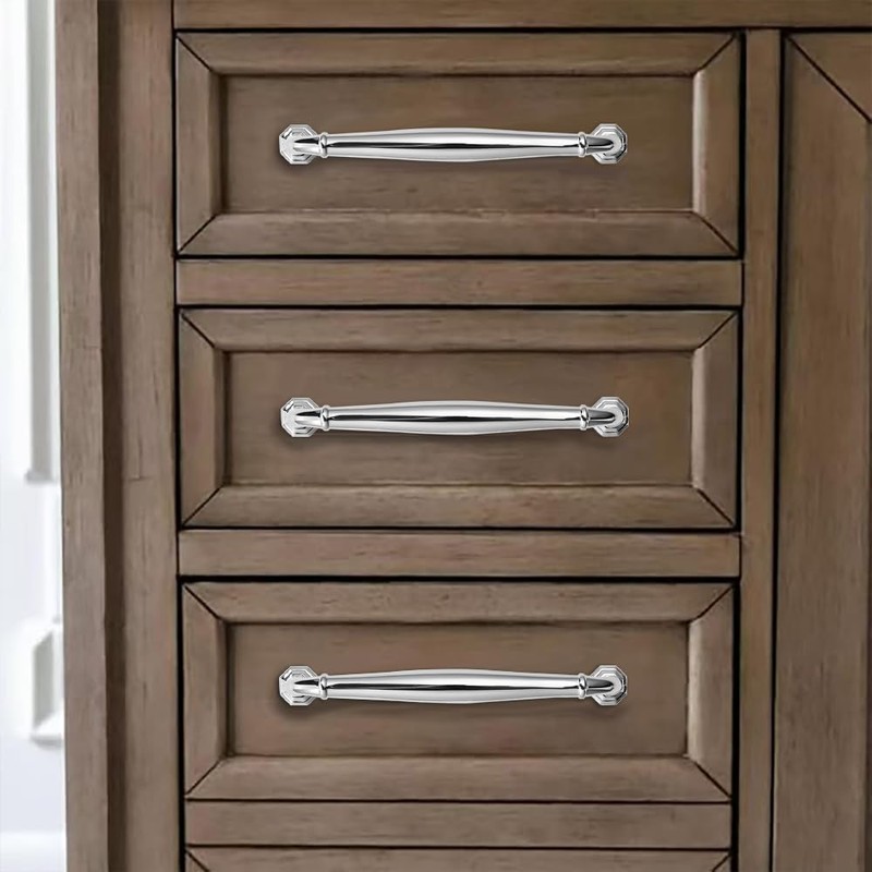 khtumeware 10 Pack 5 Inch(128mm) Polished Chrome Cabinet Pulls Heavy